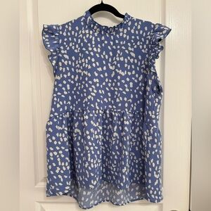 White Birch Blue and Cream Patterned Top